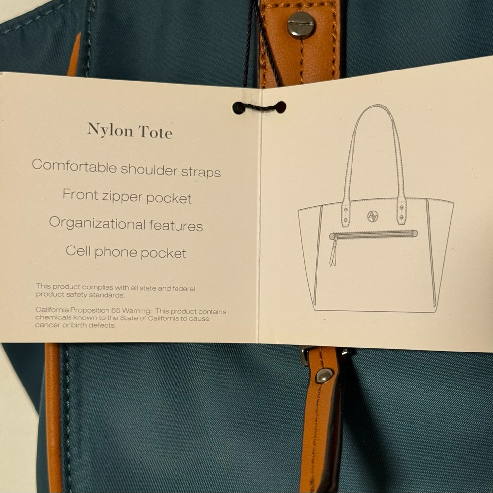 Adrienne Vittadini Nylon Tote blue green teal tan - Picture 6 of 11